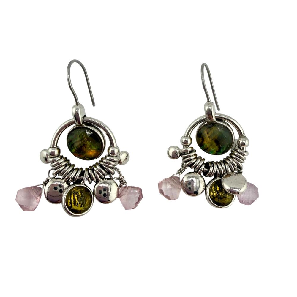 Lia Sophia Abalone Pink Crystal Opulent Silver Tone Dangle Drop 1.25" Earrings